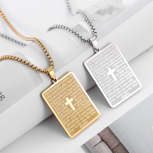 Collana con Pendente a Croce Padre Nostro Portoghese in Acciaio Inossidabile per Uomo Donna Gioielli Religiosi Regalo