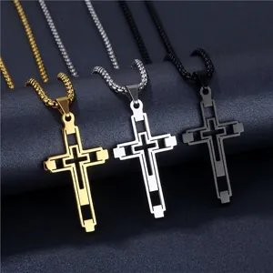 Collana Con Pendente a Croce Traforata in Acciaio Inossidabile Gioielli Hip Hop per Uomo Donna Moda Quotidiana Accessorio Geometrico