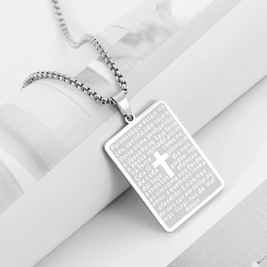 Collana da uomo in acciaio inossidabile con pendente a croce quadrata argento