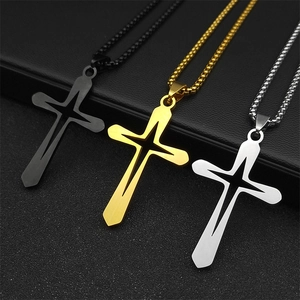 Collar de Colgante de Cruz de Acero Inoxidable para Hombre Mujer Diseño Minimalista de Estrella Hueca Estilo Punk Gótico Joyería de Moda Diaria