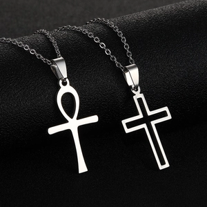 Macro di ciondoli a croce e Ankh in acciaio inossidabile argento con finitura lucida