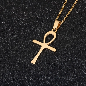 Collana con ciondolo a croce Ankh in oro lucido in acciaio inossidabile per uomo e donna