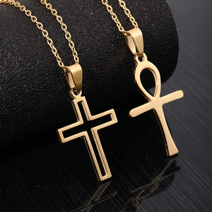 Collana con Pendente a Croce in Acciaio Inossidabile per Uomo Donna Unisex Simbolo Ankh Geometrico Gioielli Galvanizzati