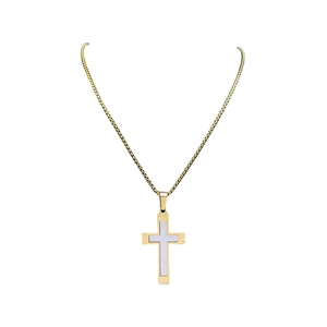 Collier avec pendentif croix en acier inoxydable bicolore or et argent pour hommes