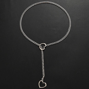 Stainless Steel Y Necklace Heart Lock Pendant Adjustable Cuban Sliding Chain Punk Hip Hop Jewelry For Women Men
