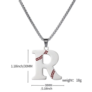 Titanium steel letter R necklace with baseball stitching pendant and box chain