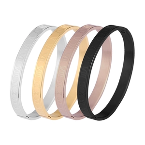 Retro Roman numeral cuff bracelets in silver gold rose gold and black stainless steel