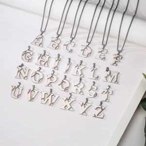 Titanium steel baseball-themed 26-letter pendant necklace set with red stitch texture