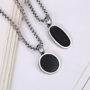 Minimalist Stainless Steel Black Drip Oil Geometric Round Oval Pendant Necklace Unisex Simple Silver Chain Fashion Jewelry