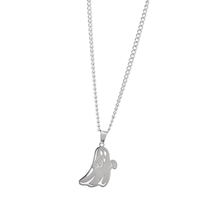 Halloween cartoon ghost pendant necklace in silver stainless steel for men and women