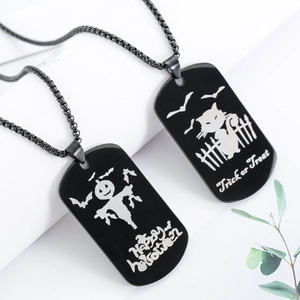 Halloween Stainless Steel Dog Tag Necklace For Unisex Pumpkin Scarecrow Cat Pendant Trick Or Treat Gothic Fashion Jewelry