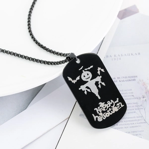 Halloween stainless steel dog tag necklace with pumpkin scarecrow design and bead chain