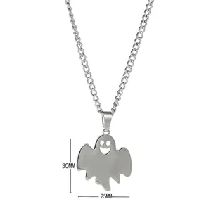 Ghost pendant necklace dimensions 30mm by 25mm in polished stainless steel