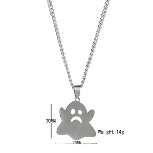 Detailed size view of silver ghost pendant showing 30mm height and 25mm width dimensions