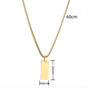 Polished gold rectangular pendant necklace dimensions showing 60cm chain and 25x10mm size