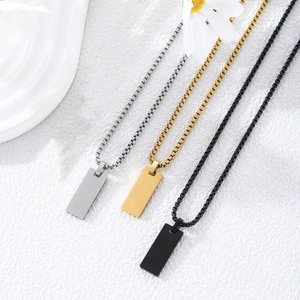 Minimalist Stainless Steel Rectangular Bar Pendant Necklace Polished Geometric Jewelry For Men Women Box Chain Necklaces