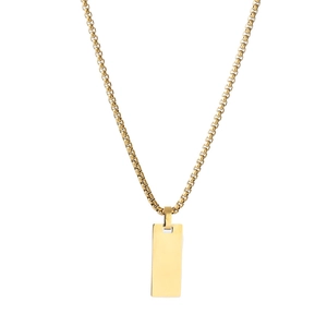 Polished gold rectangular pendant necklace with box chain for minimalist fashion style
