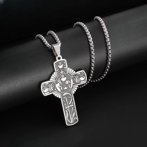Classic silver stainless steel cross pendant necklace with holy communion engraving