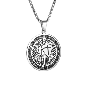 Men's retro stainless steel Knights Templar pendant necklace with Armor of God engraving