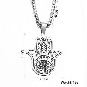Collier avec pendentif Main de Fatma et Œil du Mal en acier avec chaîne de 60cm