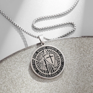 Vintage stainless steel Knights Templar pendant necklace with Ephesians scripture