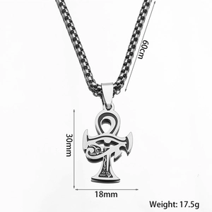 Egyptian Ankh Eye of Horus stainless steel pendant necklace with dimension markings