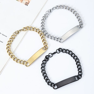 Gepolijste Roestvrij Stalen Cubaanse Schakel ID Armband Voor Heren Dames Graveerbare Blanco Plaat Sieraad Goud Zwart Zilver