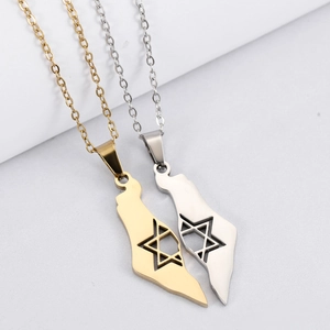 Collier Pendentif Carte Israël en Acier Inoxydable Avec Étoile de David Hexagramme Bijou Géométrique pour Hommes et Femmes