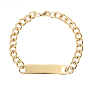 Gouden roestvrijstalen Cubaanse schakelarmband met een gepolijste graveerbare ID-plaat