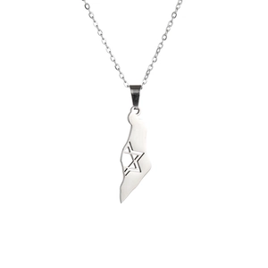 Collier avec pendentif carte Israël Palestine en acier inoxydable et étoile de David