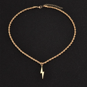 Fashionable gold rope chain necklace featuring a minimalist geometric lightning bolt pendant