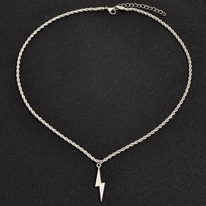 Fashionable twist rope chain necklace with polished lightning bolt pendant in silver steel
