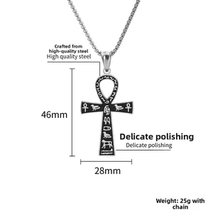 Detailed view of Ankh cross pendant with size dimensions 46mm by 28mm and 25g weight