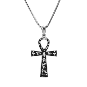 Vintage Ancient Egyptian Ankh Cross Pendant Necklace Titanium Steel Hieroglyphic Symbols Key Of Life Religious Jewelry