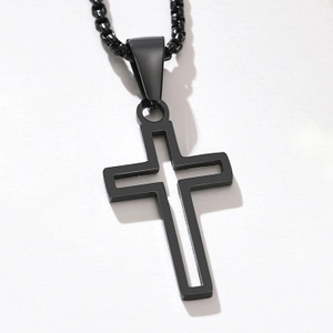 Men's hip-hop black hollow cross necklace with box chain in matte stainless steel