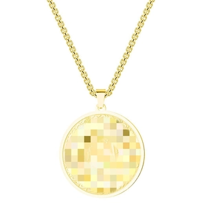 Retro stainless steel gold necklace with a round vintage textured medallion pendant