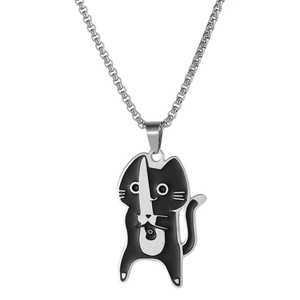 Süße Cartoon schwarze Katze mit Messer Anhänger Halskette aus Edelstahl gefertigt