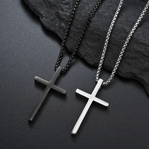 Heren kruis hanger ketting set van roestvrij staal in mat zwart en gepolijst zilver
