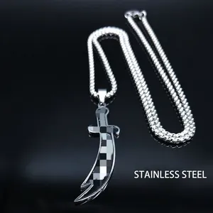 Vintage stainless steel Zulfiqar sword pendant necklace for men with geometric pattern