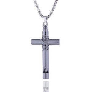 Collier avec pendentif sifflet croix en acier inoxydable gris foncé avec chaîne vénitienne