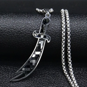 Vintage Stainless Steel Zulfiqar Sword Pendant Necklace Retro Scimitar Jewelry Necklace For Men Women Unisex Gift