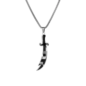 Punk style stainless steel sword necklace with black and white checkered pattern pendant