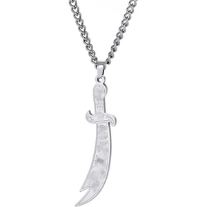 Silver stainless steel Zulfiqar sword pendant necklace for men with a curb chain link