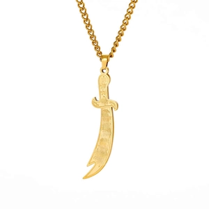 Gold stainless steel Zulfiqar sword pendant necklace with intricate engravings