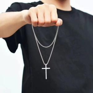 Collana Con Pendente a Croce Minimalista in Acciaio Inossidabile al Titanio Catena a Box Gioielli per Uomo Donna