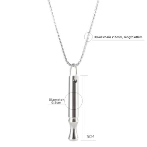 Detail of mindfulness whistle pendant dimensions with 0.8cm diameter and 60cm box chain
