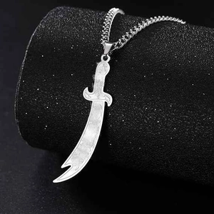 Imam Ali Zulfiqar sword pendant necklace for men made of silver stainless steel