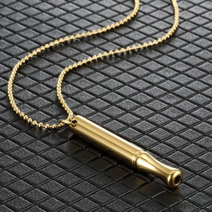 Mindfulness whistle necklace in polished gold stainless steel for stress relief