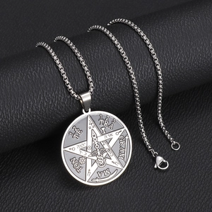 Retro stainless steel pentagram seal of Solomon amulet necklace with Tetragrammaton engraving