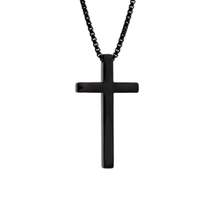 Collana con croce minimalista in acciaio inossidabile nero con catena a scatola